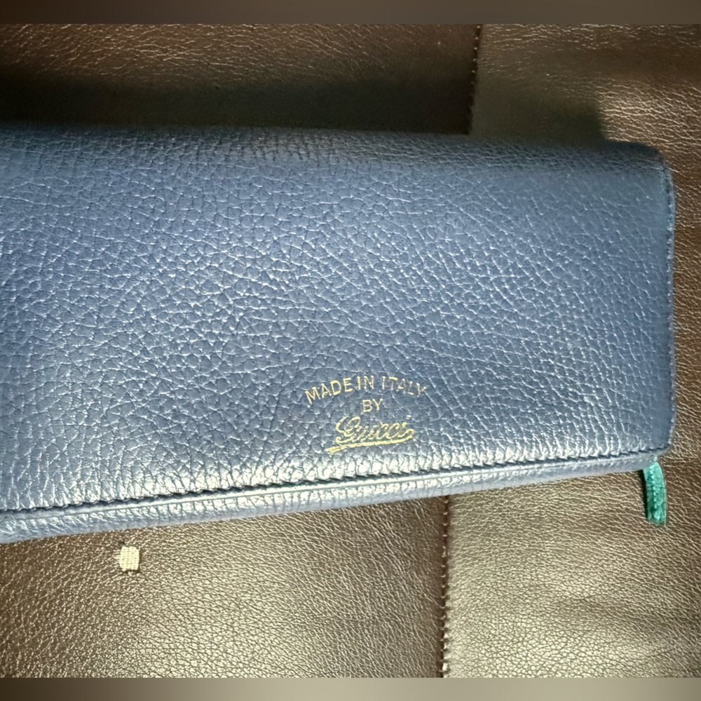 Gucci long wallet navy blue leather